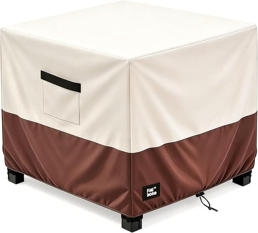 Patio Square Table Cover,22Wx22Dx18H Inches 100% Waterproof Heavy Duty Outdoor Coffee Table Cover,Beige&Brown Modern Style Outdoor Furniture Covers