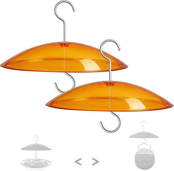 Small Rain Cover for Bird Feeder - 2PC x 8" Mini Hanging Weather Guard Protective Dome Against Rain/Snow/Sun - Orange Yellow Translucent Plastic - Dia. 20CM