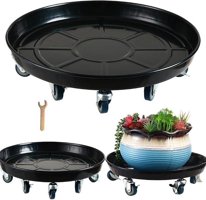 Planterhoma 3 Packs 20" Metal Plant Caddy with Wheels Extra-Large Rolling Plant Stand Heavy-Duty Plant Dolly with Casters Indoor Outdoor Wheeled Flower Pot Mover Rollers Garden Cart Trolley, Black