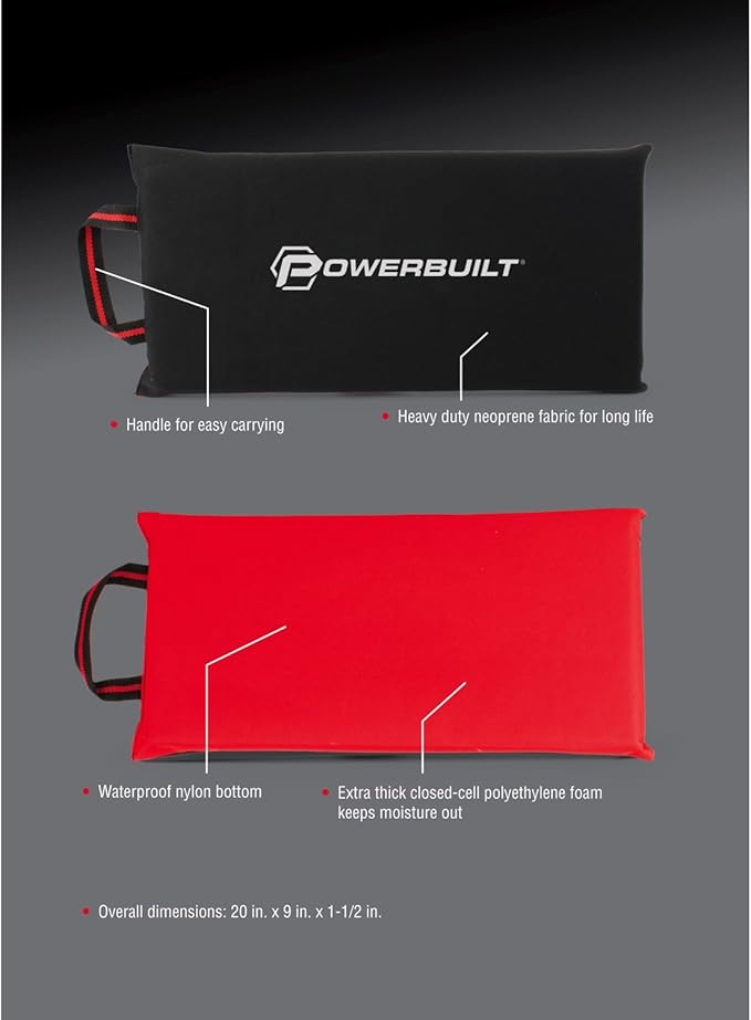 Powerbuilt Kneeling Pad, Knee Protection Comfort Pressure Relief, Tire Changes Cushion, Brake Jobs, Garage Pad 20 Inch by 9 Inch - 642413