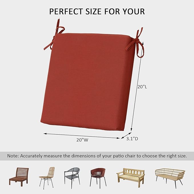 Sunbrella Outdoor Patio Chair Cushions Set of 4, Water-Resistant Stain-Resistant Weather Resistant Patio Seat Cushions Pad with Adjustable Straps,20"x20"x3.1",Sunbrella Canvas Henna