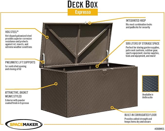 Arrow 4' x 2' x 2' Spacemaker Espresso 134 Gallon Hot-Dipped Galvanized Steel Storage Deck Box