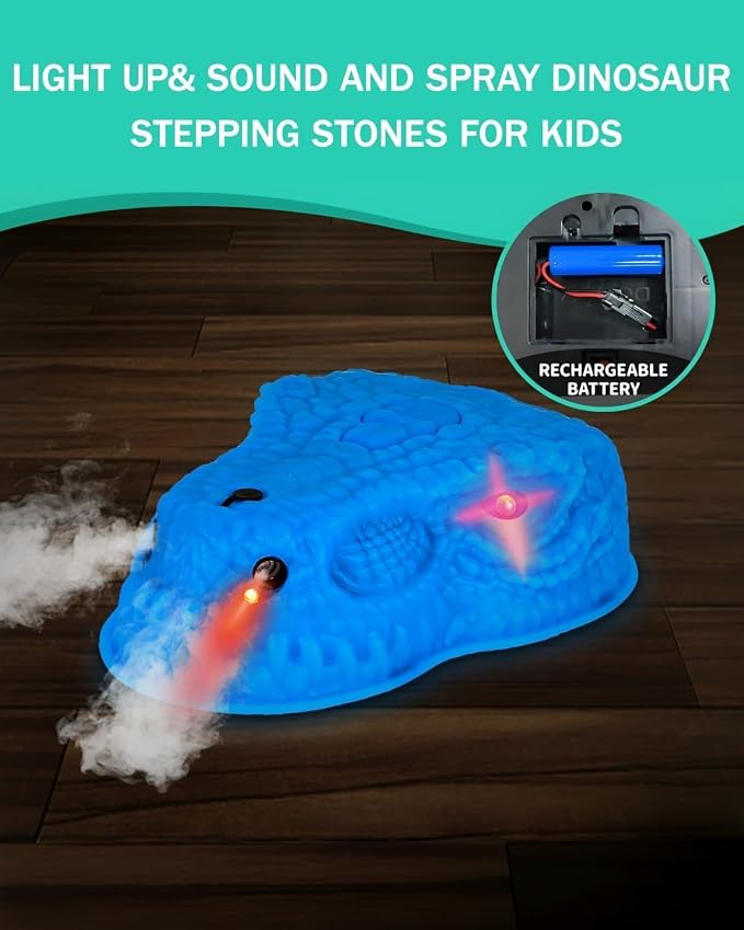 Dinosaur Stepping Stones for Kids 3-5, 6 Pcs Non-Slip Balance Sensory Toys with Mist Spray & Roaring Sound, Light Up Rechargeable Toddler Stepping Stones for Indoor & Outdoor Obstacle Course