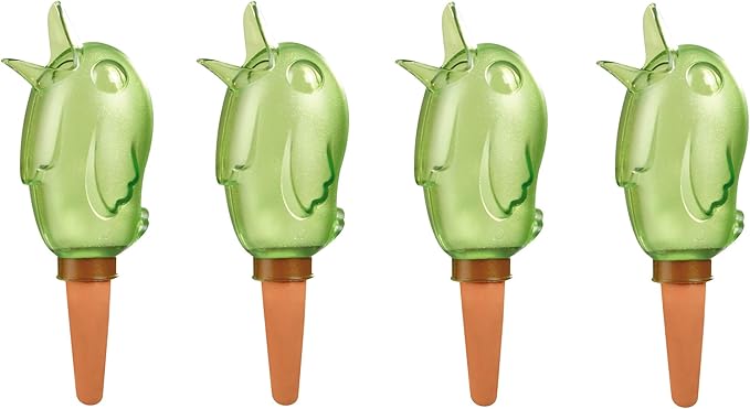 SCHEURICH Boerdy M Set of 4 Self Watering Bird Figures - Vibrant Green Automatic Plant Watering Globes - for Indoor/Outdoor Use - UV-Resistant & Easy Monitoring - 4-Day Hydration