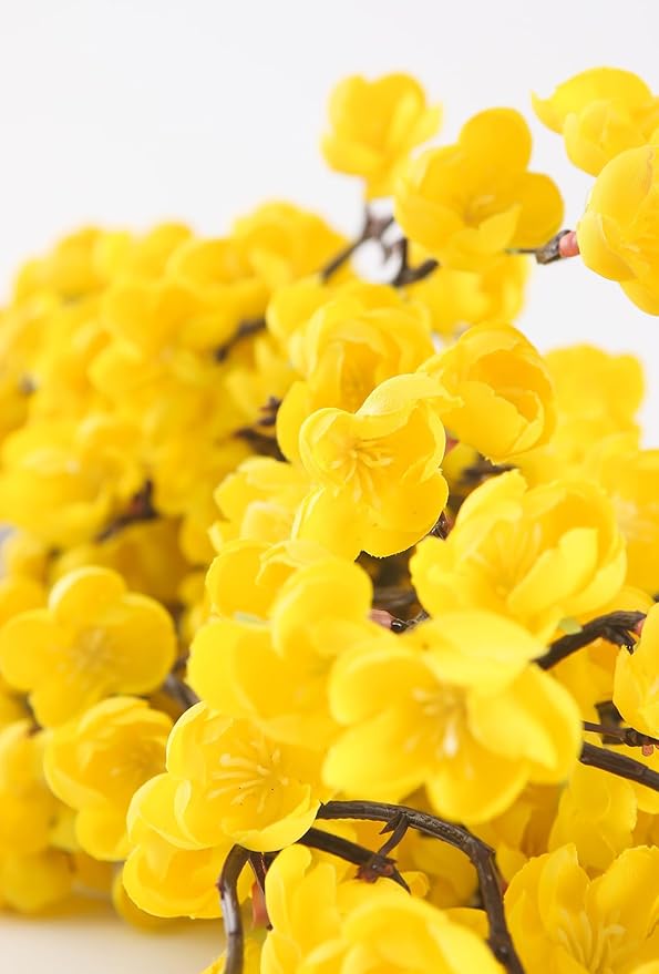 5 Pcs Artificial Plum Blossom Fake Wintersweet Long Stem Plastic Flowers Home Hotel Office Wedding Party Garden Decor 27.5'' High Yellow