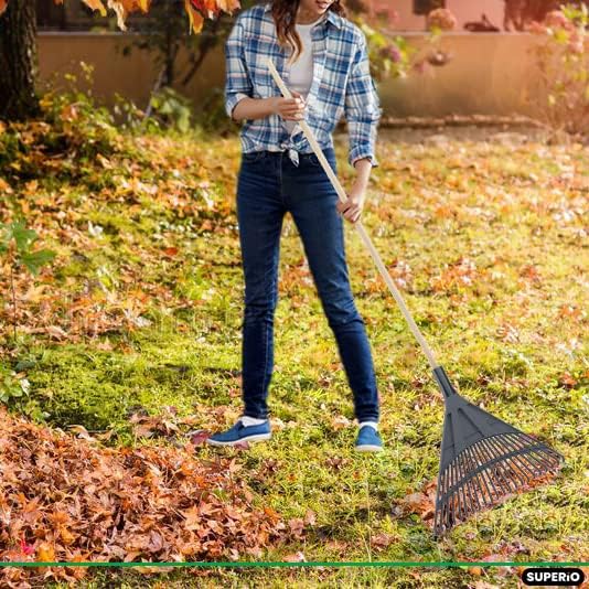 Superio Kids & Adult Set Rakes with Hardwood Handle, Durable Plastic Head to Sweep Leaves in Lawn and Tidying Up The Garden, Kids Size 34" Adult Size 61"
