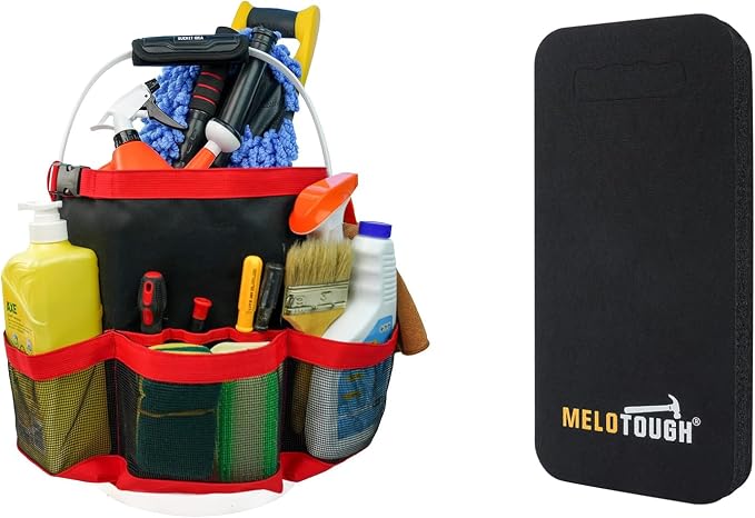MELOTOUGH Bucket Car Wash Tool Organizer for Garden Tools Fit 3.5 to 5 Gallon Bucket, Garden Kneeling Pad, 1" Thick Soft NBR Foam Kneeling Pads for Gardening, Cleaning, Work