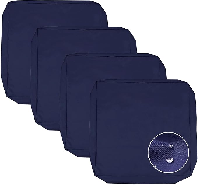 Sqodok Patio Cushion Covers 22x20x4, Waterproof Outdoor Cushion Covers Replacement, 4Pack Patio Cushion Seat Slicovers for Sectional Sofa, Chair, Outdoor Wicker Patio Sofa, Blue
