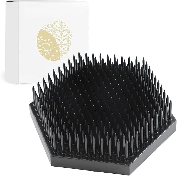 Wazakura Japanese Black Hexagon Ikebana Kenzan Flower Holder 2.6 in (68 mm), Made in Japan Floral Arranging Pin Frog Tool