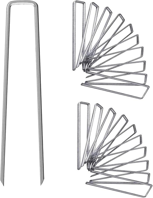 12 Inch Galvanized Garden Landscape Staples Stakes, 25 50 100 PCS Anti-Rust Garden Staples Tent Ground Stakes U-Shaped Landscape Pins for Secure Lawn Fabric, Decoration (50, 12 Inch)