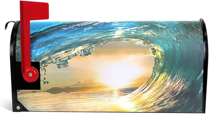 ZZKKO Magnetic Mailbox Covers Surfing Colored Ocean Wave at Sunset Time Letter Box Cover Colorful Painting Graden Outdoor Decorations,20.8x18 Inch Standard Size,Multicolor