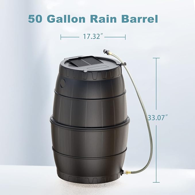 SQUEEZE master 50 Gallon Rainwater Collection Barrel Without Stand-BPA Free Home Rain Catcher with Water Diverter, Outlet Hose-Flatback Designed Water Storage Collection Barrel for Gardens and Plants
