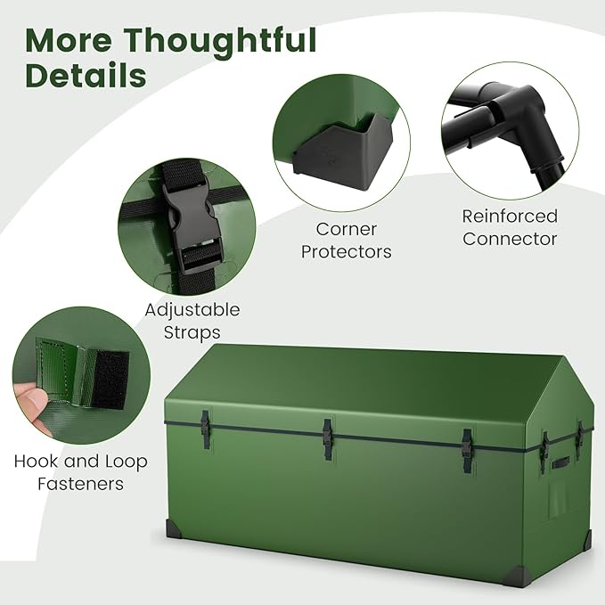 Goplus Outdoor Storage Box, 174 Gallon All Weather Outside Storage Container w/Convenient Handles & Breathable Mesh Vent, Large Waterproof Tarpaulin Deck Box for Poolside, Garden, Yard, Camping, Green
