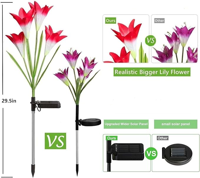 ostritec Solar Lights Outdoor Waterproof, 4 Pack Garden Decor Lights, 16 Multi-Color Changing Lily Solar Flowers for Yard Patio Pathway Decor, Gifts for Women Mom (4 Pack)