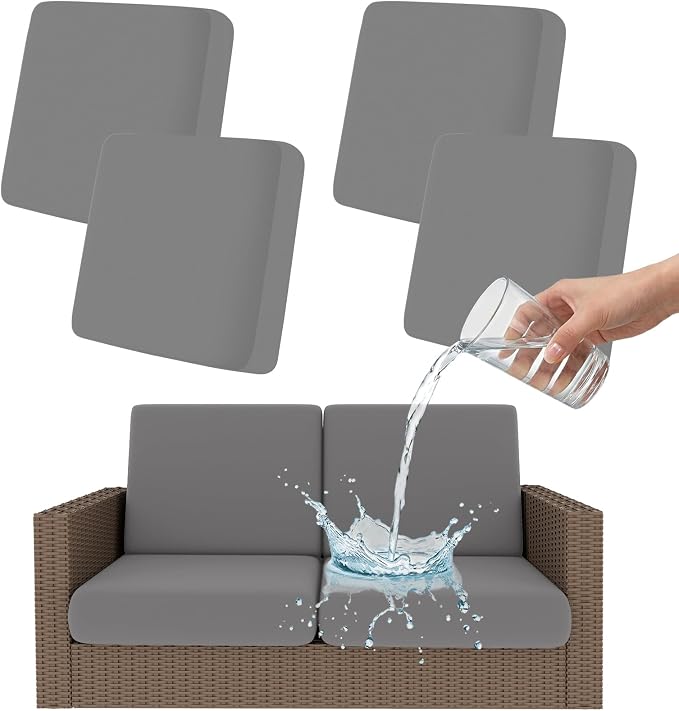 Smiry Waterproof Patio Cushion Covers, Stretch Outdoor Couch Slipcovers Replacement Washable Furniture Protector Sofa Chair Seat Cover for Dogs and Pets (4 Pcs, Grey)
