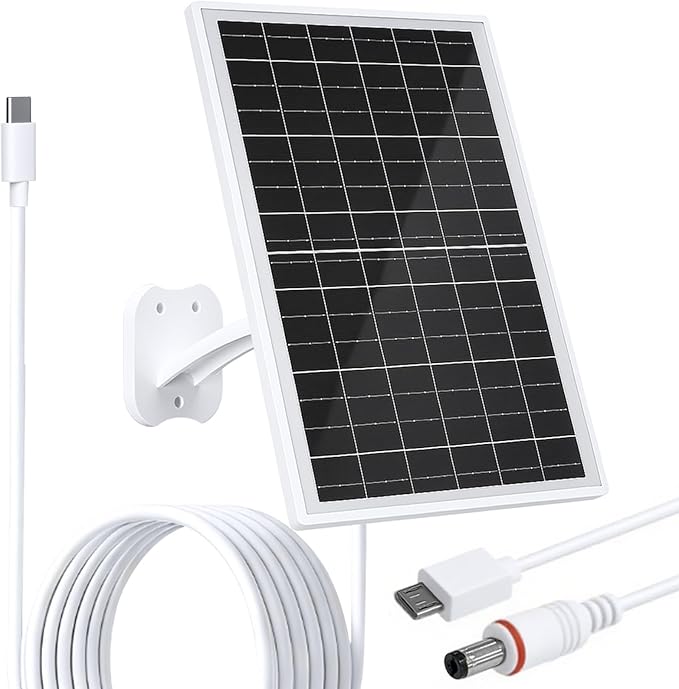 FUTUREZEN 13W Solar Panel for Security Cameras & Trail Cameras, USB-C, Micro USB & 5.5x2.1mm DC Output, IP66 Waterproof, 360° Adjustable Mount, 7.2FT Cable