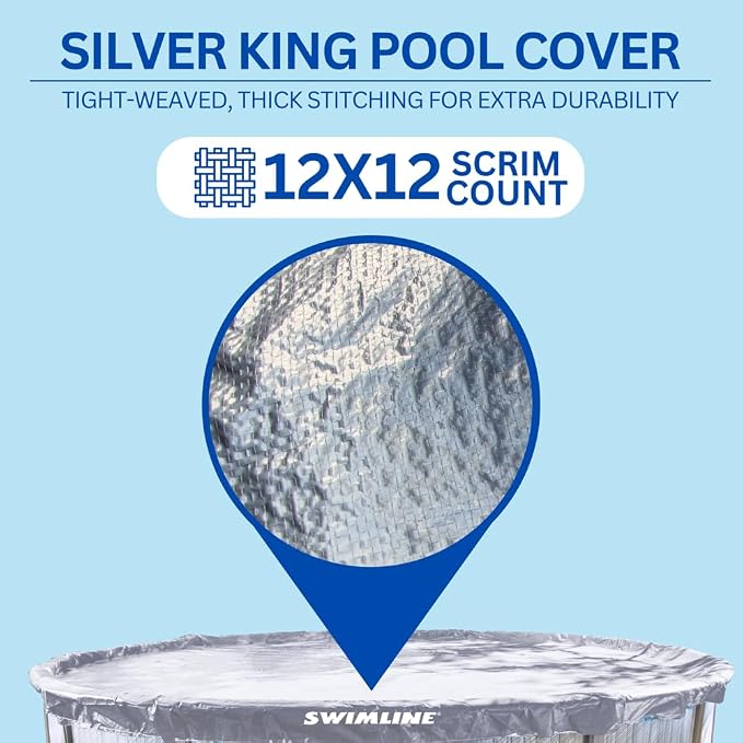 SWIMLINE HYDROTOOLS Silver King Heavy Duty Pool Cover For Above Ground Swimming Pools |19 X 35 FT Cover | Silver / Black | Winch & Cable Included | UV Protected For 16X32 FT Oval Pools | PCO141935