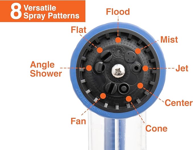 10-Pack Corvid Adjustable Nozzle with Soap Dispenser, 8-Pattern Spray Hose Nozzle for Cleaning Cars, House, and Pets - Lightweight Plastic Design