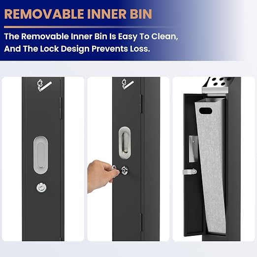 Commercial Standing Trash Can, Outdoor Trash Bin with Lock & Removable Inner Bucket Outside Receptacle Stainless Steel Garbage Can Container for Hotels Restaurants Bars Office Park Street