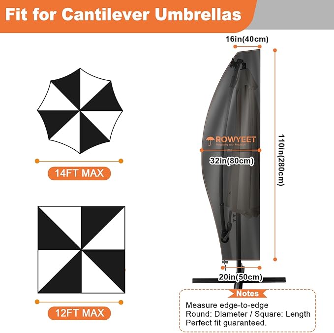 Umbrella Covers for Outdoor Umbrellas 12-14ft, 420D Oxford Patio Umbrella Cover Waterproof UV-Resistant Protection for Offset Umbrella & Parasol (Fits Cantilever Umbrella up to 12′S/14′R)