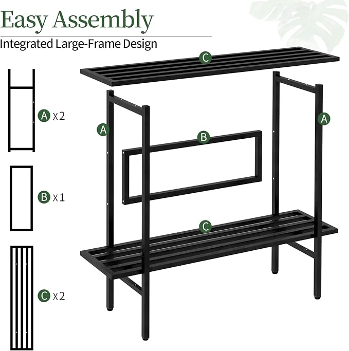 Heavy Duty Plant Stand Outdoor Indoor, Large Metal Plant Stand 48" L x 10" W x 38" H Outdoor Plant Stands 2-Tier Flower Pot Stand 500 LBS Capacity for Patio Garden