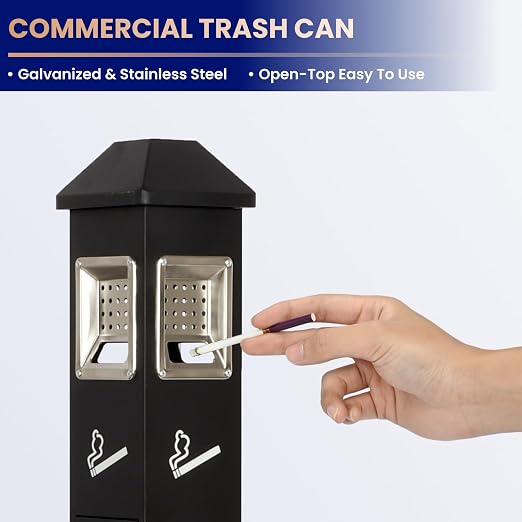 Commercial Trash Bin Outdoor Standing Trash Can Outside Receptacle | Stainless Steel Garbage Can Container with Lock & Removable Inner Bucket for Hotels Restaurants Bars Office Park Street