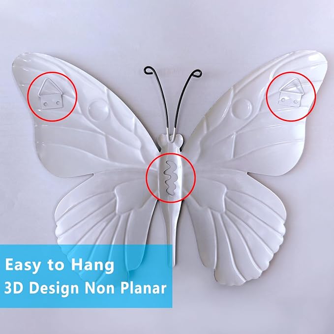 Daogtc Metal Butterfly Wall Decor - 9.6" Outdoor Fence Wall Art Decor, Hanging Decorations for Garden Yard Living Room Bedroom Patio Balcony(4 Pack)
