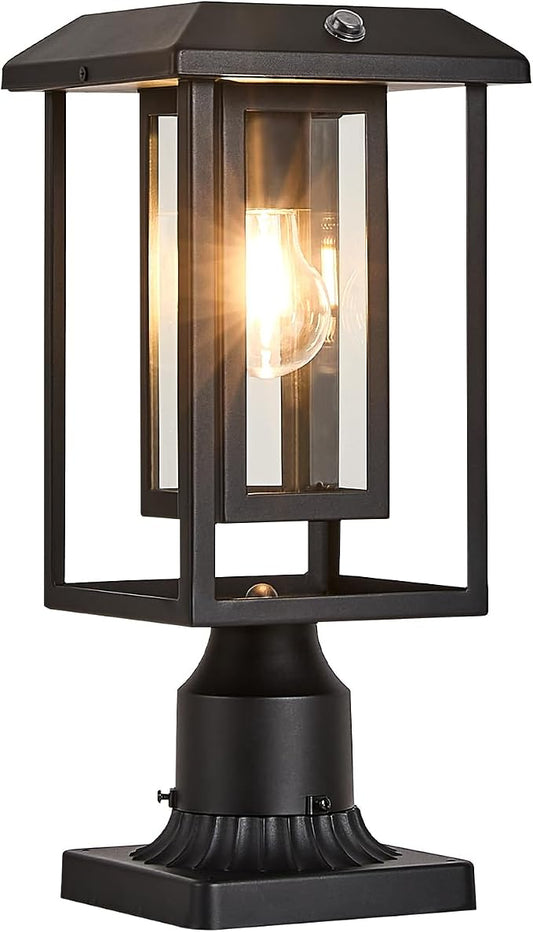 Solar Lamp Post Lights for Outdoor with Pier Mount Base, Dusk to Dawn Pole Light Head with Waterproof, Exterior Solar Powered Pillar Lights Fixture for Yard, Garden, Pathway, Black