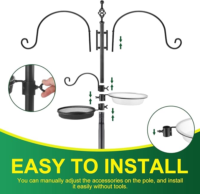 MorningRo Adjustable Shepherd Hook Stand, 34"- 55" Black Iron Shepherd Hook with Base for Plant Hanging, Wind Chime & Bird Feeder - Outdoor Garden Porch Decoration(Basic Style)