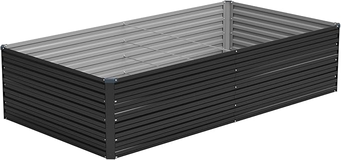 Vengarus 8x4x2FT Galvanized Raised Garden Bed Kit, Deep Root Planter Box Outdoor Large Planter Raised Beds for Planting Flowers,Vegetables and Herbs-Black