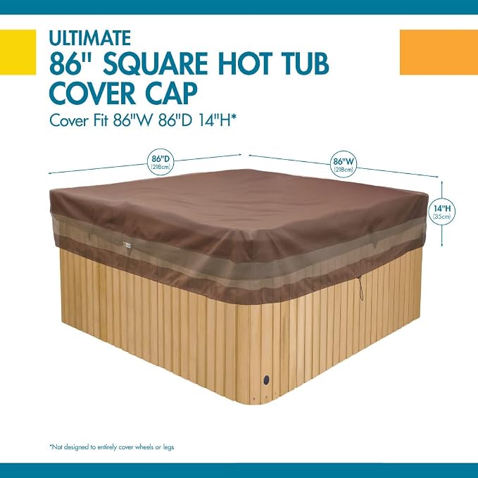 DUCKCOVERS® Ultimate Water-Resistant 86 Inch Square Hot Tub Cover Cap, Outdoor Spa Cover
