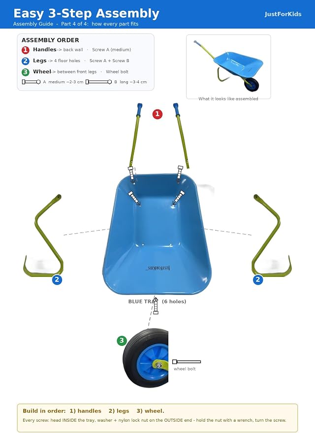 G & F Kids Metal Wheelbarrow, Child-Size Steel Garden Wheelbarrow for Toddlers & Kids, Sturdy Single-Wheel Design for Outdoor Play, Gardening & Sandbox Fun Activities, 28" H x 12" W Kid Size