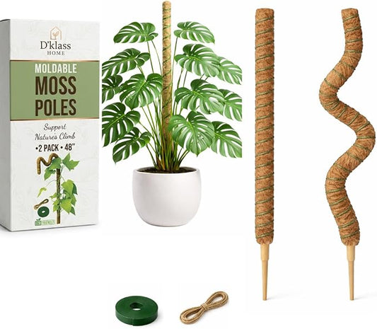 2 Pack of 48” Bendable Moss Pole for Monstera,Flexible Coco Coir, Large Plant Support for Climbing Plants with Reinforced 5mm Aluminum Core-Plant Stake for Pothos & Philodendron-Monstera Support