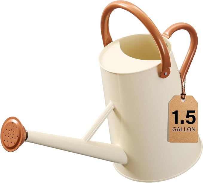 Watering Can for Outdoor&Indoor Plants，1.5 Gallon（5.7L） Metal Watering Can with with Removable Spout，Large Galvanized Steel Garden Flower Water Can Watering Pot with 2 Handles,Cream White