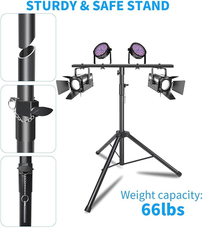 DJ Lights Stand 2 Pack, Heavy Duty DJ Stand, Portable Par Can Tripod Stage Light Stand Adjustable Height 41-95 Inch, DJ Lighting T Bar Suitable for Stages, Bar, Banquet, Party