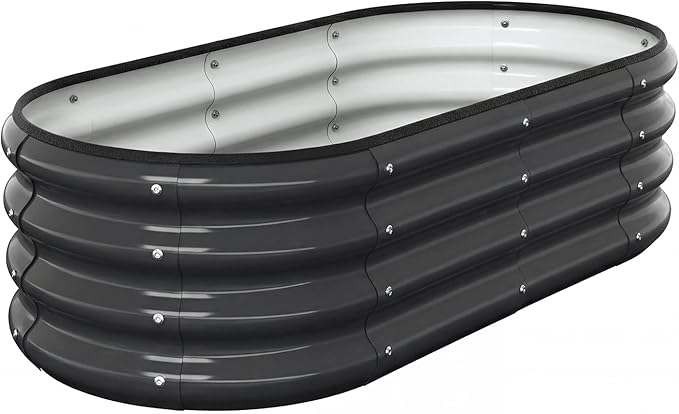 4X2X1 FT Oval Raised Garden Bed, Metal Planter Box for Outdoor Gardening, Easy Assembly Raised Bed for Vegetables, Fruits, Flowers(Dark Gray 1PC)