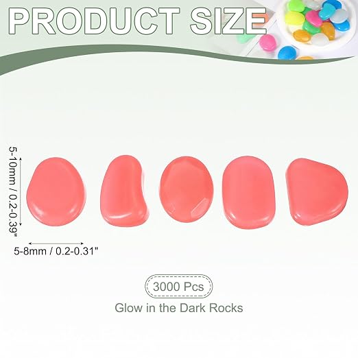Glow in the Dark Stones, Luminous Pebbles Stones Glowing Rocks Decorative Light Up Pebbles 3000 Pcs & Orange Red -Fitting for (Fish Tank/Outdoor Garden Decor/Yard/Walkway)