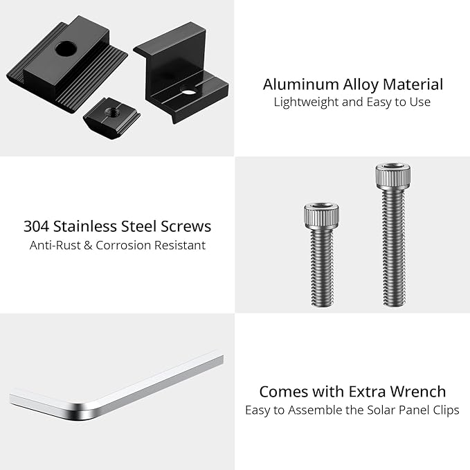 Anbte 10 PCS Solar Panels Brackets 30mm, Aluminium 6 x T-Shaped Mid Clamps + 4 x End Clamps, Solar Panel Mounting Brackets for Metal, Tin, Flat, Sheet Roofs, RV, Black