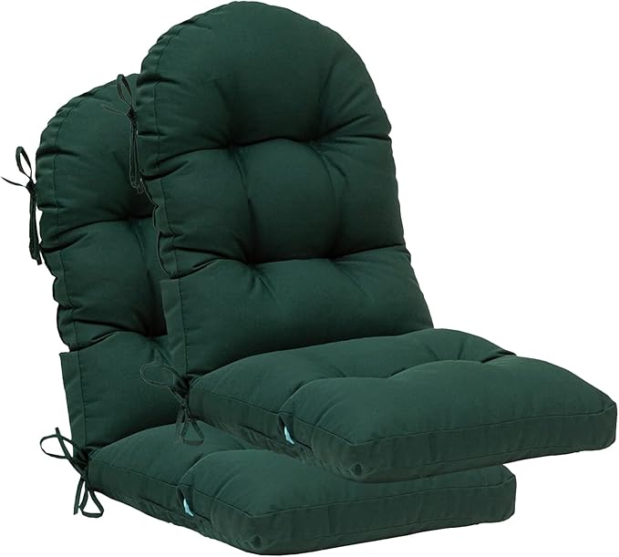 QILLOWAY Outdoor High Back Chair Cushion for Adirondack, All Weather Rocking Chair Cushions Thick Padded Replacement for Patio Furniture Set of 2,Mallard, Forest Green