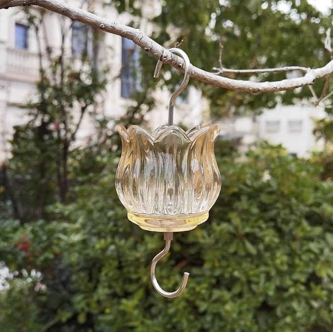 Glass Ant Moat for Hummingbird Feeder - 2PC x 3 OZ Tulip Insect Guard with Large Capacity (Golden)