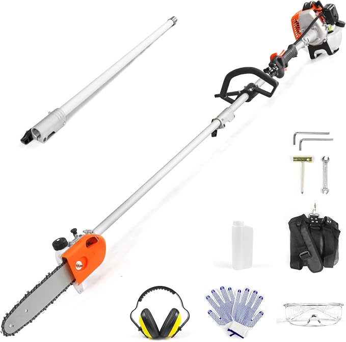 NEO-TEC 26CC Gas Pole Saw 6.9-9.5 FT Pole Chainsaw for Tree Trimming with 2.67 FT Extension Pole | 10" Chain Saw,90°Adjustable Head, Automatic Lubrication | Cuts Limbs Up to 8 Inches Thick