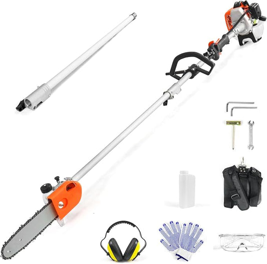 NEO-TEC 26CC Gas Pole Saw 6.9-9.5 FT Pole Chainsaw for Tree Trimming with 2.67 FT Extension Pole | 10" Chain Saw,90°Adjustable Head, Automatic Lubrication | Cuts Limbs Up to 8 Inches Thick