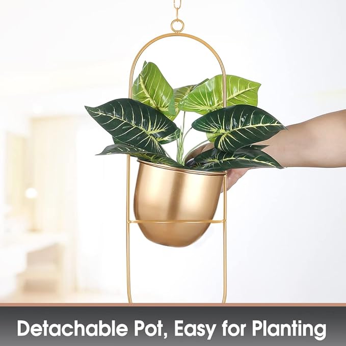 Shineloha 2 Pack Hanging Planters for Indoor Plants with 5.5" Pot + Ceiling Hook | Gold Hanging Planter, Gold Plant Hanger, NO Plant incld