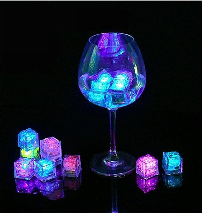 Light Up Ice Cubes, 48 Pack MultiColor Waterproof LED Ice Cubes Flashing Glow in The Dark LED Light up Ice Cubes for Drinks Bar Club Party Wine Wedding Decoration