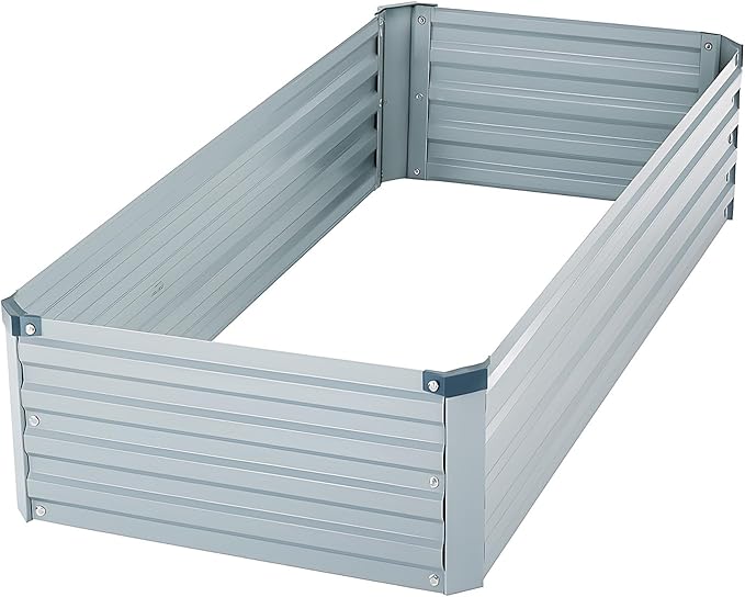 Meberam 2 Pack 4x2x1FT Galvanized Raised Garden Bed Kit, Outdoor Metal Planter Box for Vegetables, Bottomless Rectangular Gardening Bed with Support Rods, Tool-Free Assembly, Gray