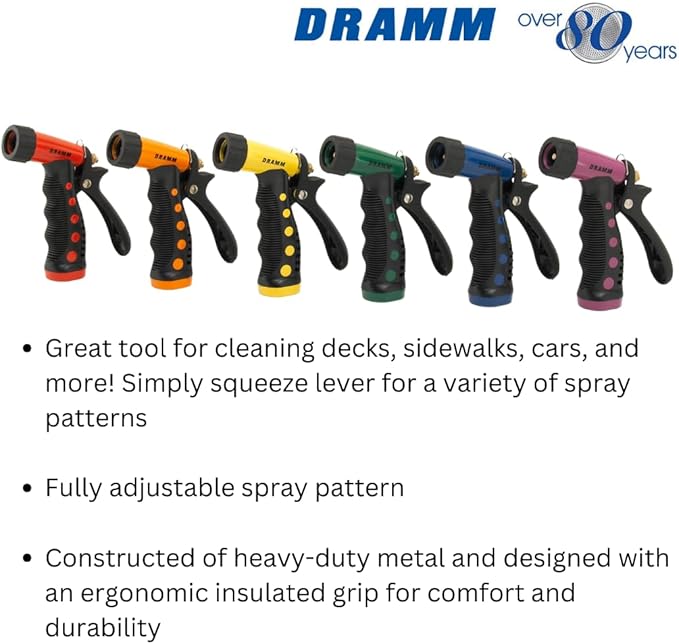 Dramm ColorStorm Premium Pistol Spray Nozzle – Heavy-Duty Adjustable Garden Hose Sprayer with Ergonomic Grip & Variable Water Patterns for Garden, Car, Deck, and Outdoor Cleaning – Green