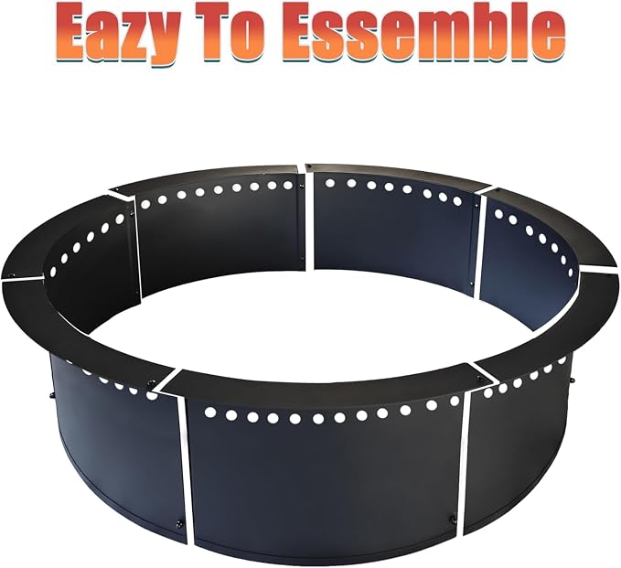 SoulMate Outdoor 46-Inch Outer/42-Inch Inner Fire Pit Ring Smokeless,Duty Solid Metal Steel Round Firepit Rim Insert for DIY Fire Pits, Outdoor Above or In-Ground, Camping Garden Patio Backyard.