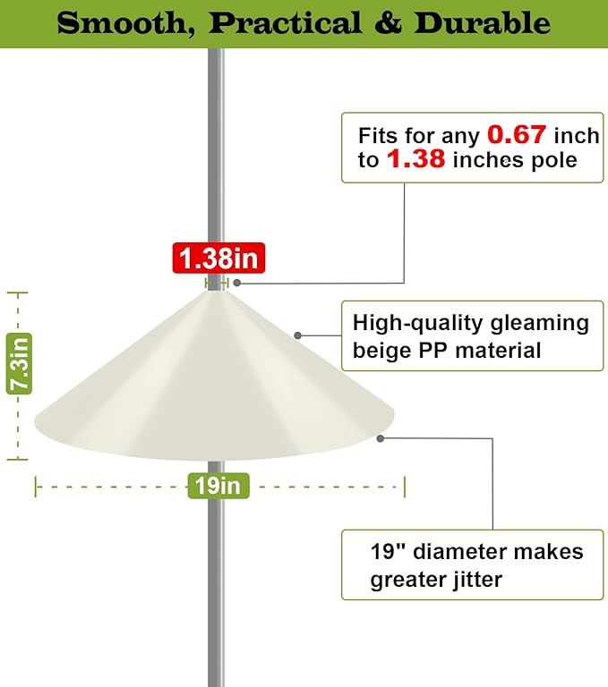 19 Inch Wide Squirrel Baffle for Bird Feeder Pole, Outside Pole Mount Stopper & Bird House Guard for Outdoor Shepherd’s Hook, Beige, 1 Pack