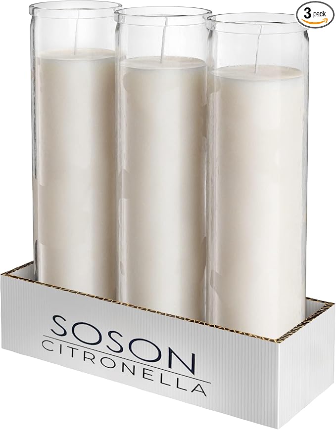 Simply Soson Citronella Candle - Citronella Scented Devotional Glass Jar Candles Ivory - 2x8 inch - 3 Pack - Outside Candles for Garden Yard Balcony, Summer Camping