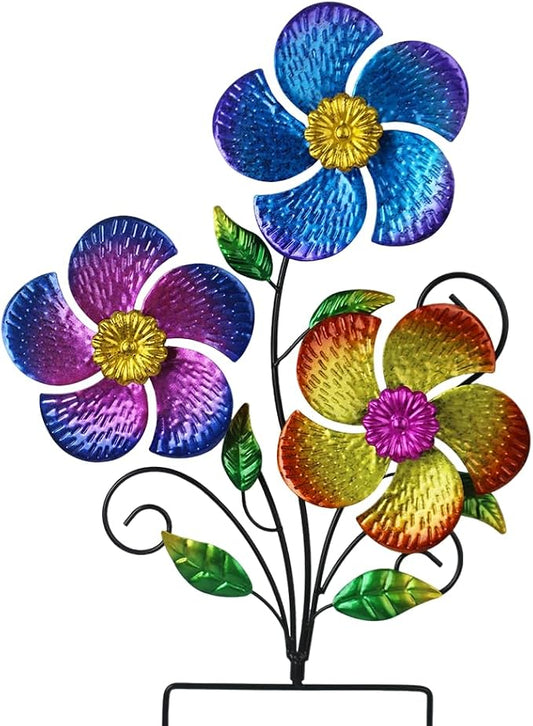 Wind Spinner Outdoor,Waterproof Metal Garden Windmill with Flowers,Pinwheels for Yard and Garden, Flower Wind Sculpture & Spinner for Patio Lawn Decor